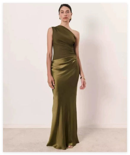 Maxi Satin One Shoulder Gown